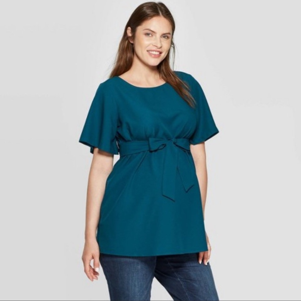 Isabel Maternity Teal Crepe Elbow